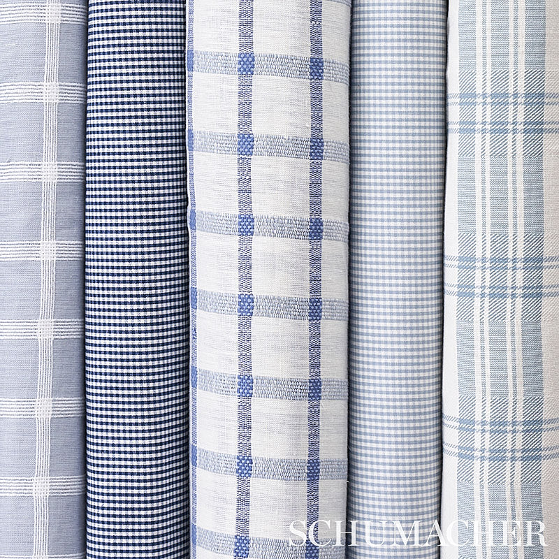 Schumacher Barnet Cotton Check Sky Fabric 64629