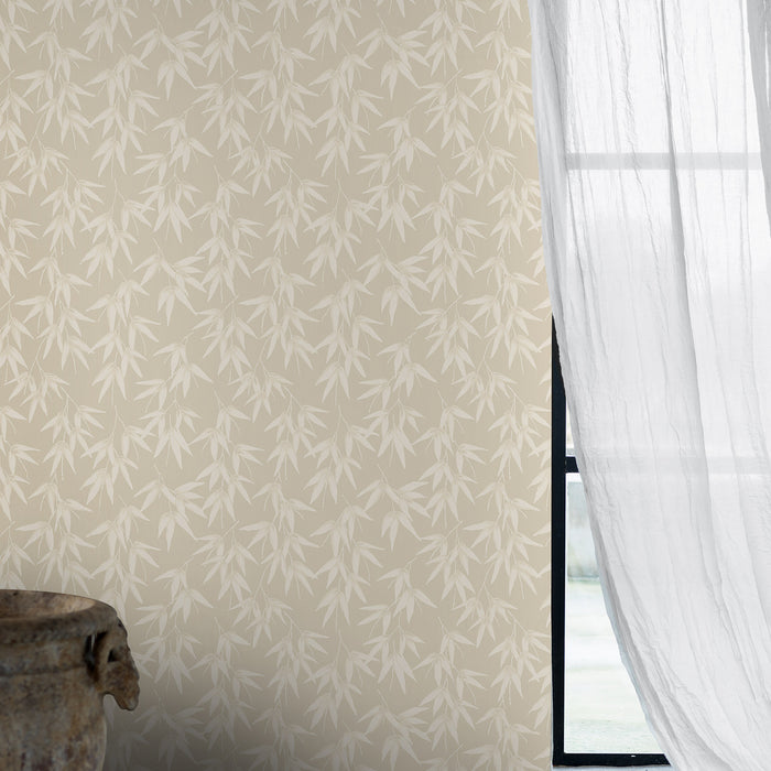 Schumacher Bamboo Garden Stone Shimmer Wallpaper 6468