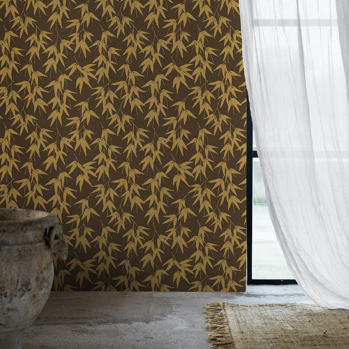 Schumacher Bamboo Garden Brown And Gold Wallpaper 6469