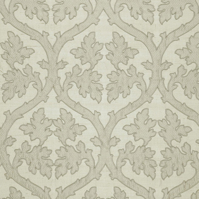 Schumacher Ravenna Embroidery Silver Fabric Sample 64743