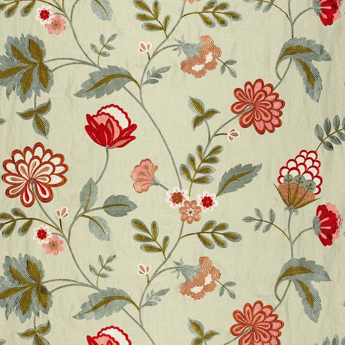 Schumacher Palampore Embroidery Celadon Fabric Sample 64843