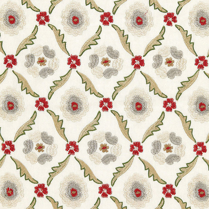 Schumacher Claremont Embroidery Crimson Fabric Sample 65740