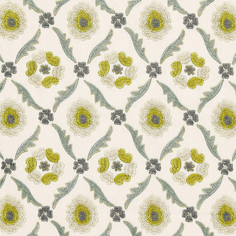 Schumacher Claremont Embroidery Chartreuse Fabric 65741