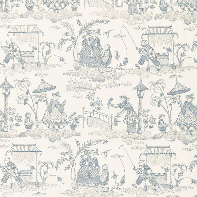 Schumacher Bassano Embroidered Toile Delft Fabric 66600