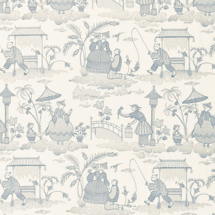 Schumacher Bassano Embroidered Toile Delft Fabric Sample 66600