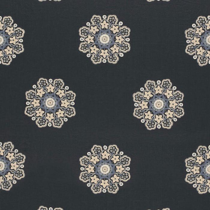 Schumacher Chennai Linen Embroidery Midnight Fabric Sample 66820