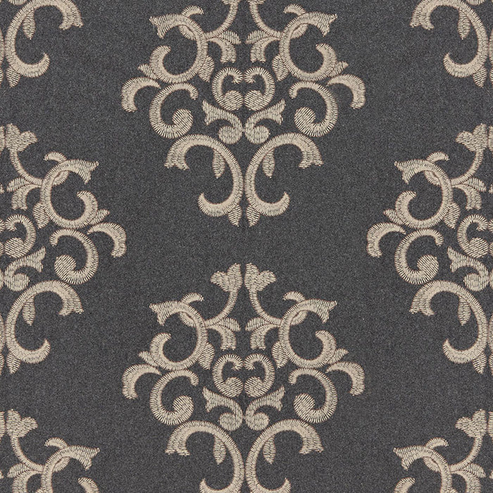 Schumacher Byron Embroidered Wool Charcoal Fabric Sample 66830