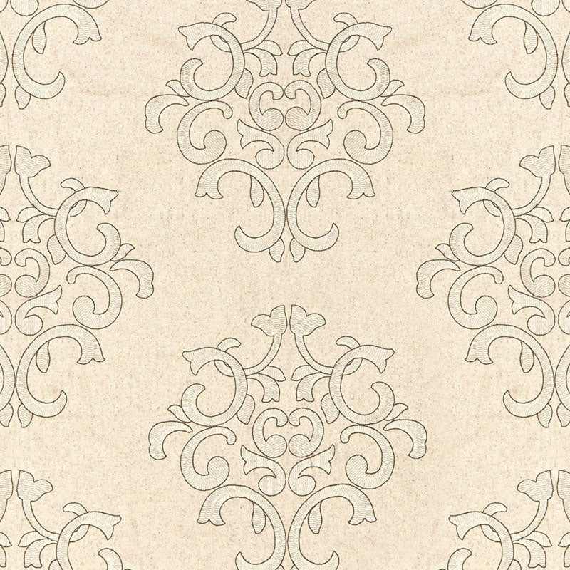 Schumacher Byron Embroidered Wool Oat Fabric 66832