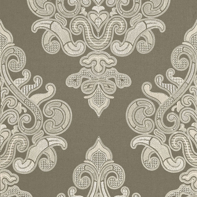 Schumacher Angkor Embroidery Peat Fabric 67580