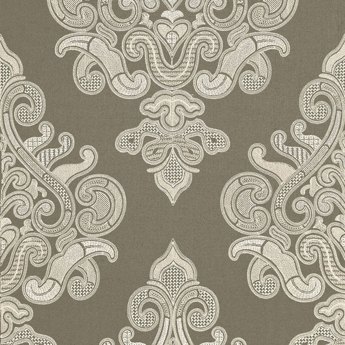 Schumacher Angkor Embroidery Peat Fabric Sample 67580