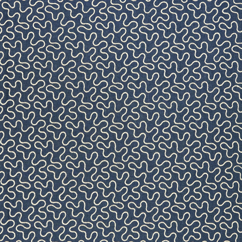 Schumacher Meander Embroidery Indigo Fabric 67600