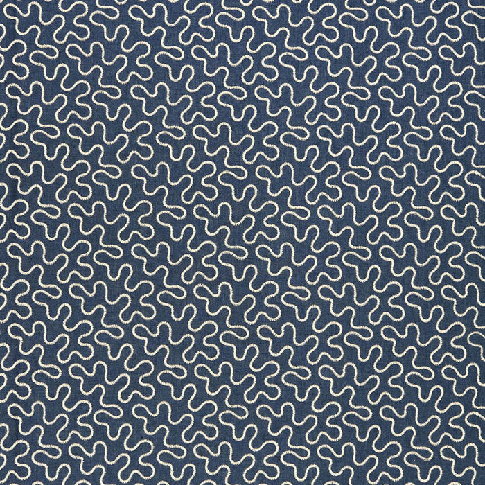 Schumacher Meander Embroidery Indigo Fabric 67600