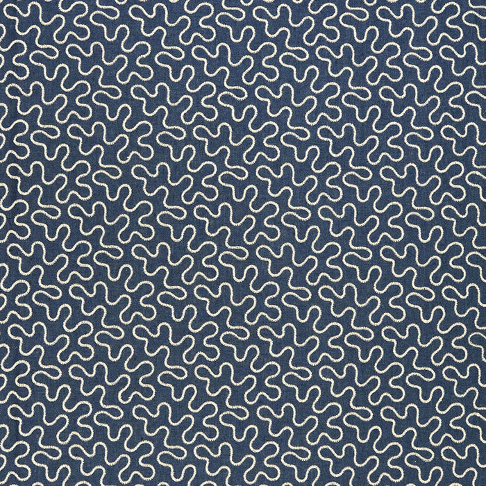 Schumacher Meander Embroidery Indigo Fabric Sample 67600