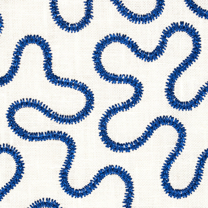 Schumacher Meander Embroidery Blue On Ivory Fabric Sample 67603