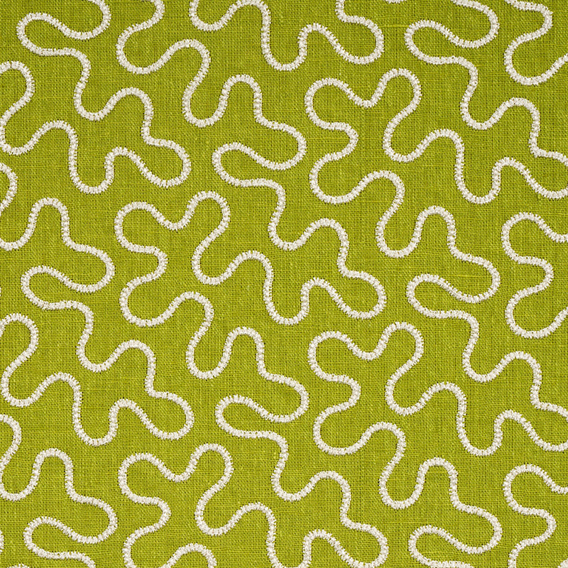 Schumacher Meander Embroidery Leaf Fabric 67604