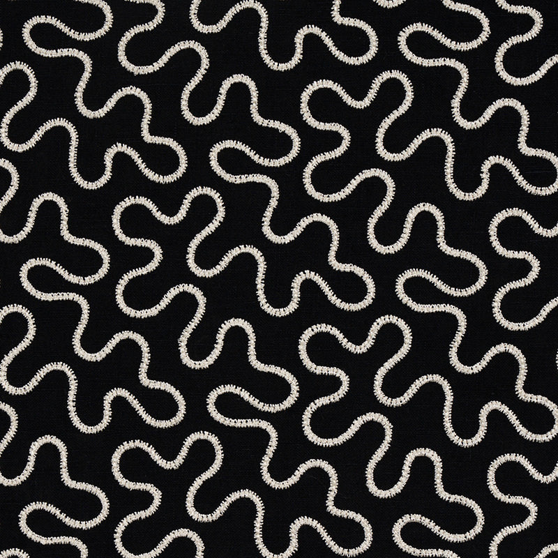 Schumacher Meander Embroidery Black Fabric 67605