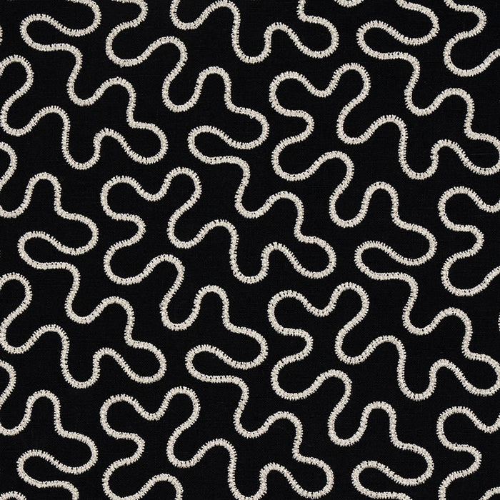 Schumacher Meander Embroidery Black Fabric Sample 67605