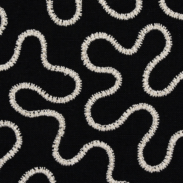 Schumacher Meander Embroidery Black Fabric Sample 67605