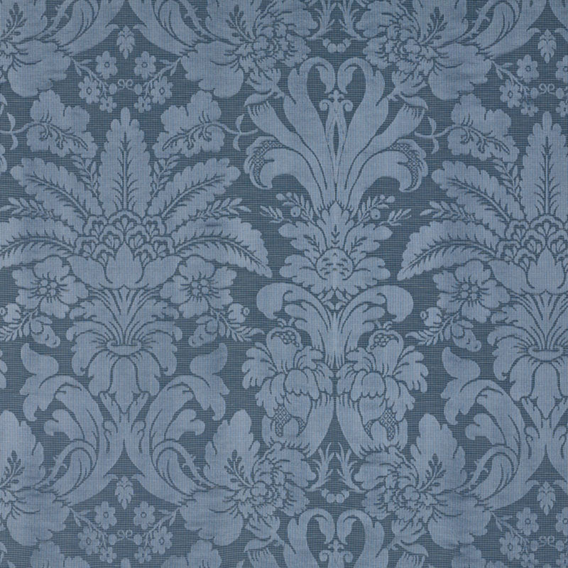 Schumacher Colette Linen/Silk Damask Indigo Fabric 69142