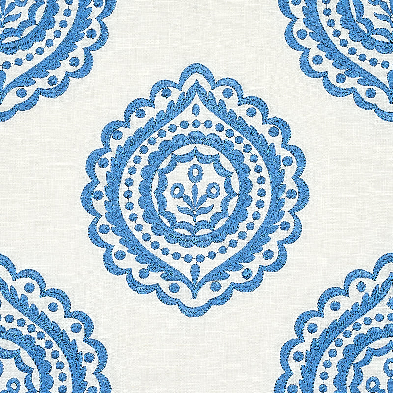 Schumacher Olana Linen Embroidery Blue Fabric 70206