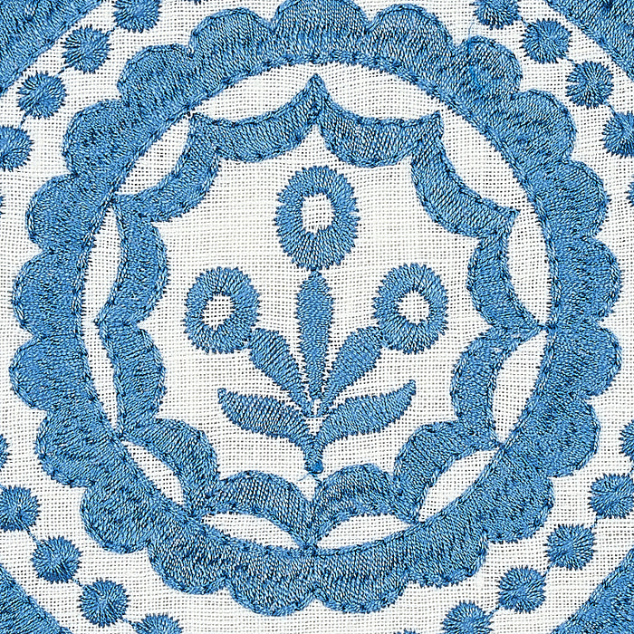 Schumacher Olana Linen Embroidery Blue Fabric 70206