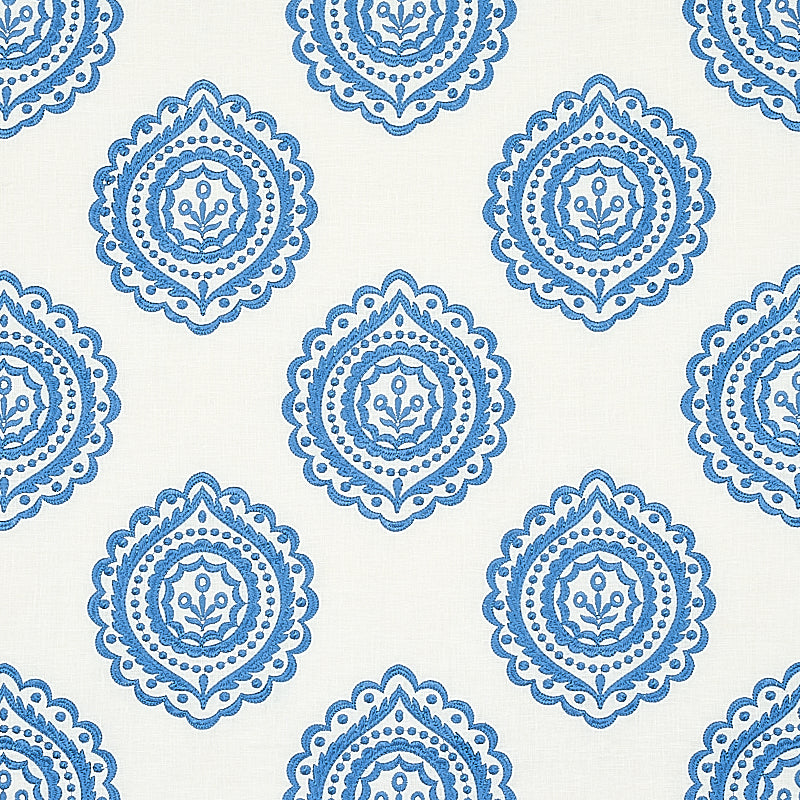 Schumacher Olana Linen Embroidery Blue Fabric 70206