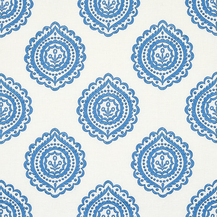 Schumacher Olana Linen Embroidery Blue Fabric 70206