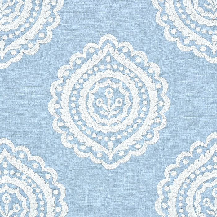 Schumacher Olana Linen Embroidery Sky Fabric 70207