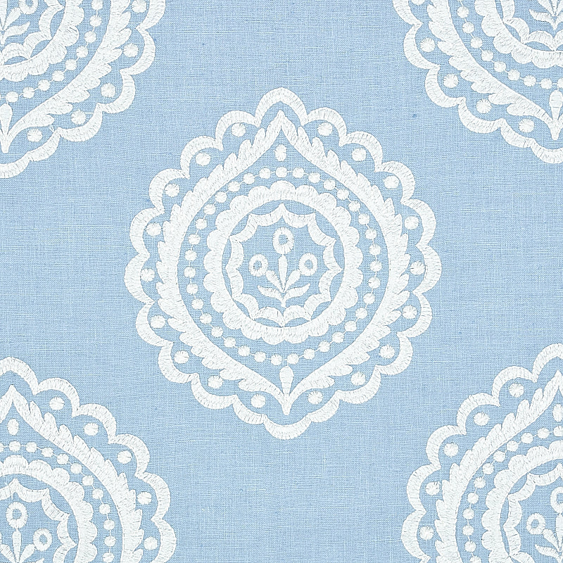 Schumacher Olana Linen Embroidery Sky Fabric Sample 70207