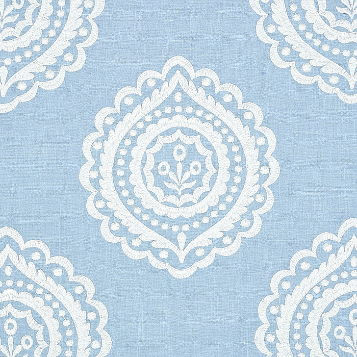 Schumacher Olana Linen Embroidery Sky Fabric Sample 70207