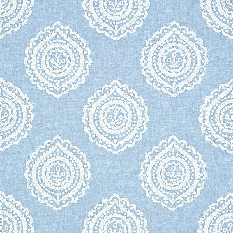 Schumacher Olana Linen Embroidery Sky Fabric 70207