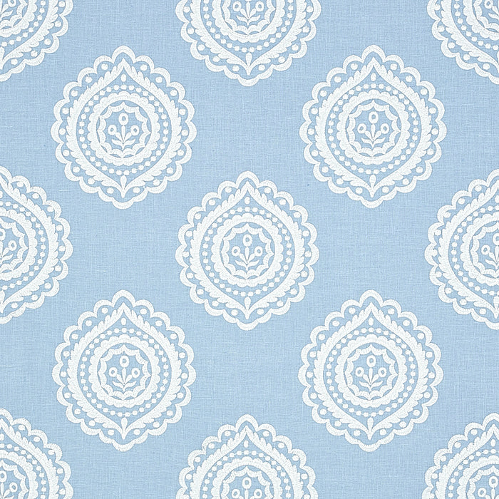 Schumacher Olana Linen Embroidery Sky Fabric 70207