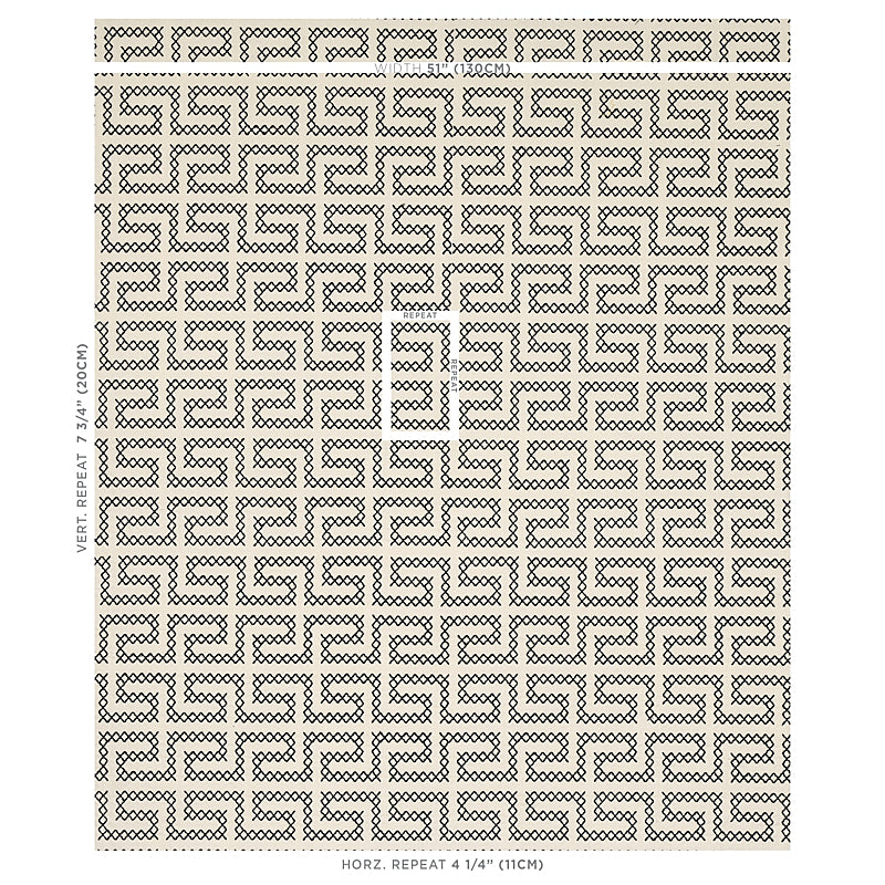 Schumacher A Maze Embroidery Black On Ivory Fabric 70230