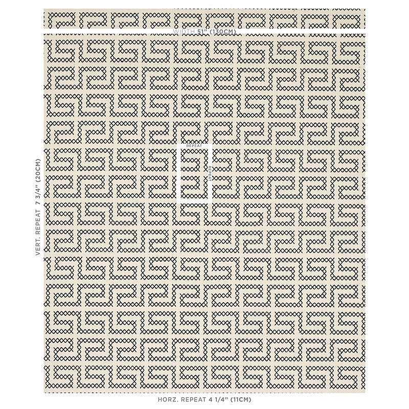 Schumacher A Maze Embroidery Black On Ivory Fabric Sample 70230