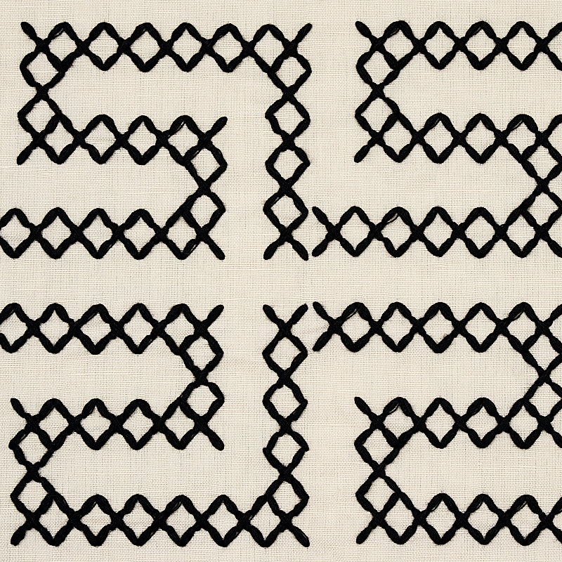 Schumacher A Maze Embroidery Black On Ivory Fabric Sample 70230