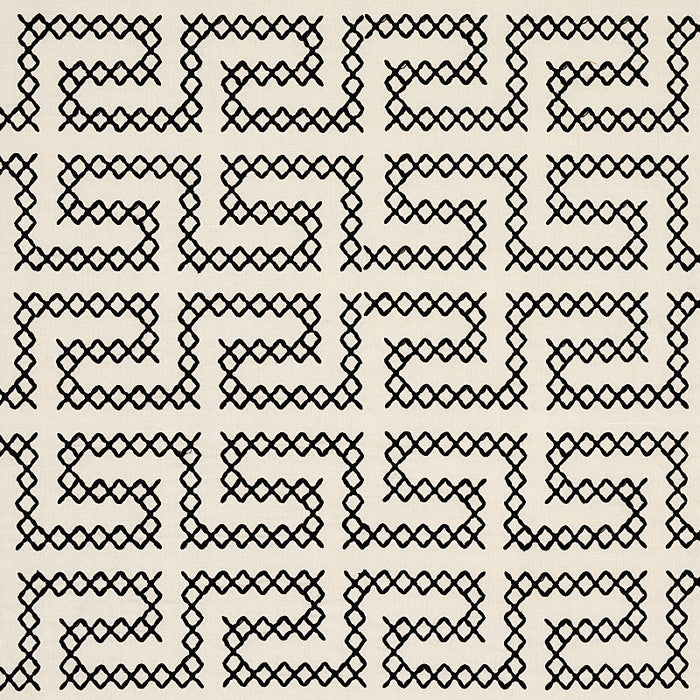 Schumacher A Maze Embroidery Black On Ivory Fabric Sample 70230