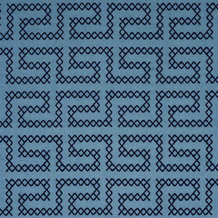 Schumacher A Maze Embroidery Cadet Fabric Sample 70235