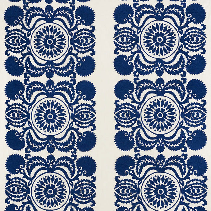 Schumacher Castanet Embroidery Cobalt Fabric Sample 70260