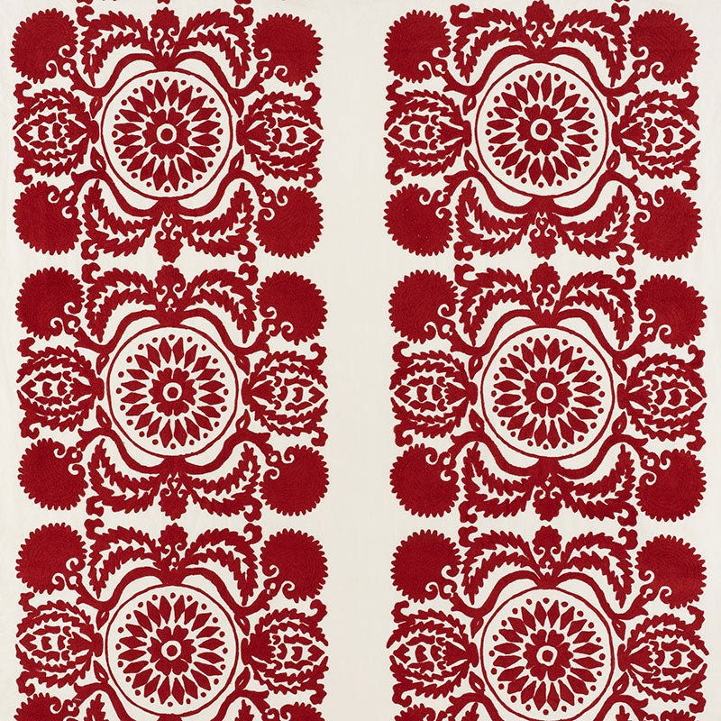 Schumacher Castanet Embroidery Red Fabric 70261