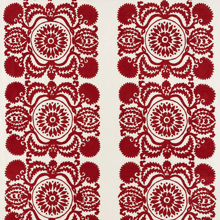 Schumacher Castanet Embroidery Red Fabric Sample 70261