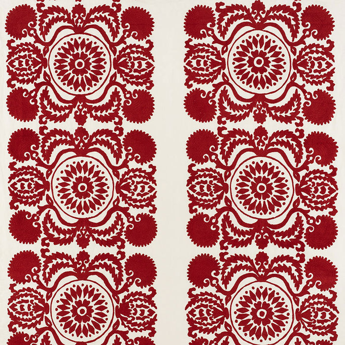 Schumacher Castanet Embroidery Red Fabric 70261