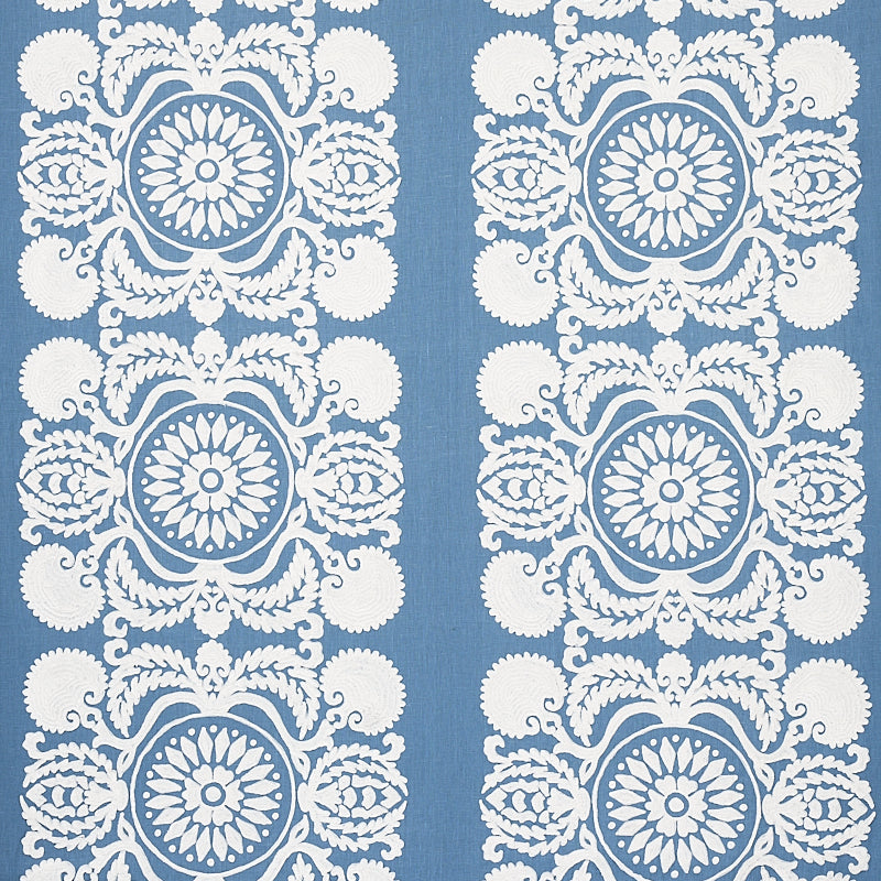 Schumacher Castanet Embroidery Chambray Fabric 70262