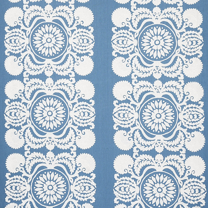 Schumacher Castanet Embroidery Chambray Fabric Sample 70262