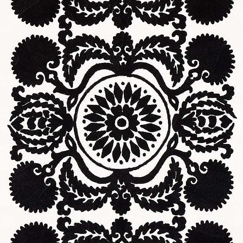 Schumacher Castanet Embroidery Black Fabric Sample 70263