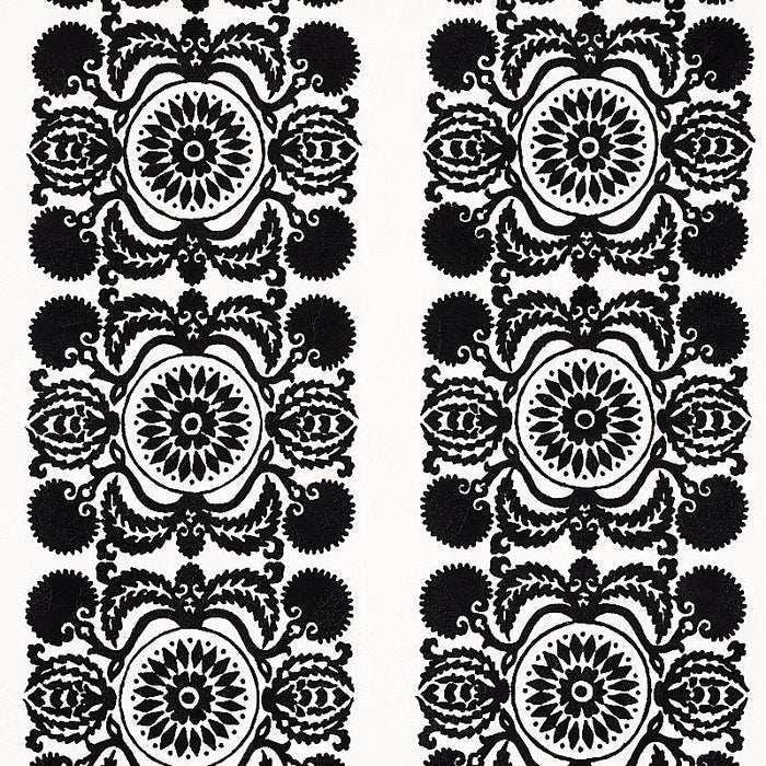 Schumacher Castanet Embroidery Black Fabric Sample 70263