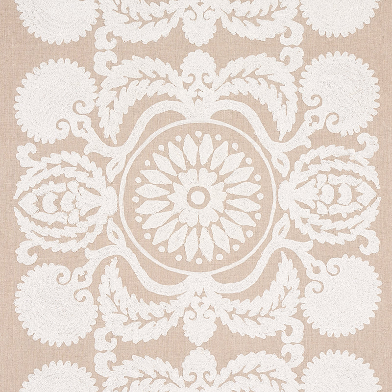 Schumacher Castanet Embroidery Natural Fabric 70264