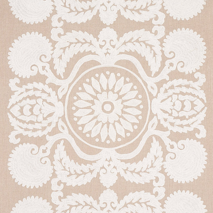 Schumacher Castanet Embroidery Natural Fabric Sample 70264