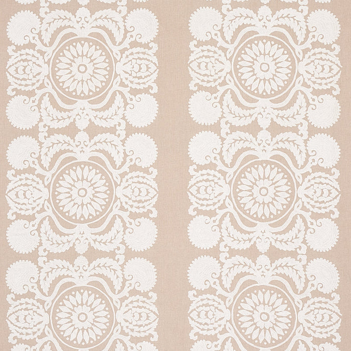 Schumacher Castanet Embroidery Natural Fabric Sample 70264