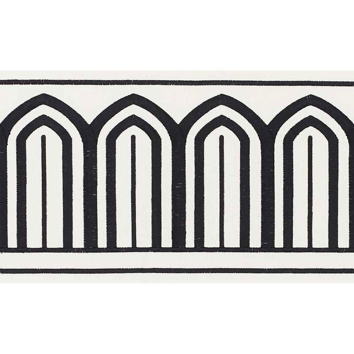 Schumacher Arches Embroidered Tape Wide Black On White Trim 70770