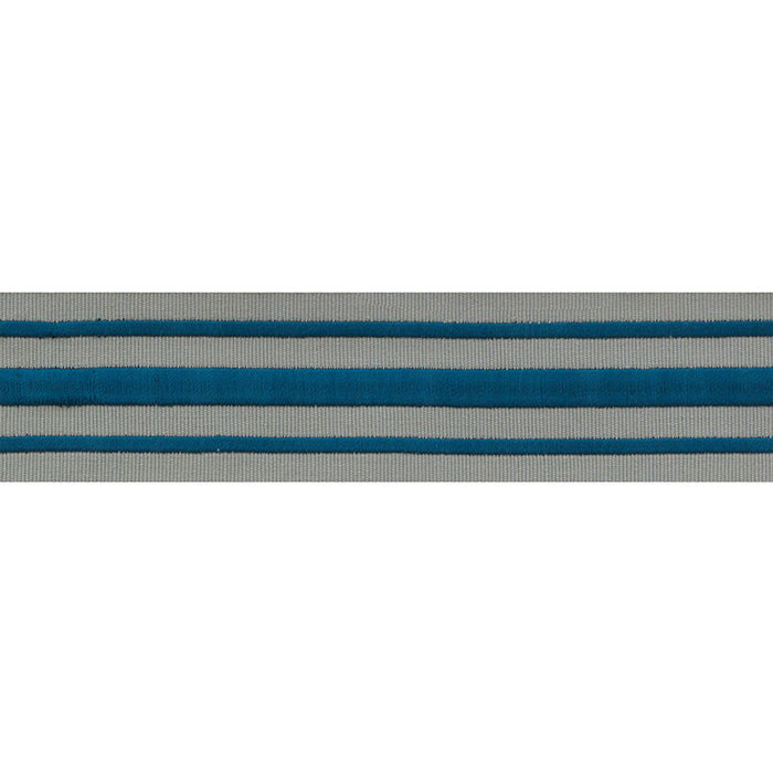 Schumacher Military Stripe  Tape Peacock On Celadon Trim 70785